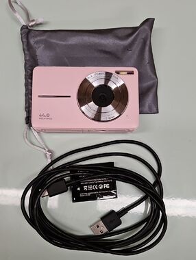 Compact Pink 44.0MP Digital Camera with USB Cable